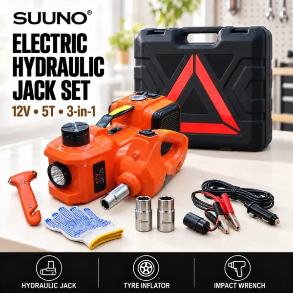Suuno 5 Ton Electric Hydraulic Car Jack Set All-In-One Emergency Lifting Kit With Impact Wrench & Air Pump - 12V Portable Car Repair Tool 5T 3In1